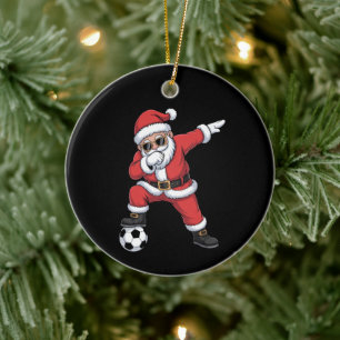 Santa Claus Soccer Dabbing Santa Gift Christmas Ceramic Ornament