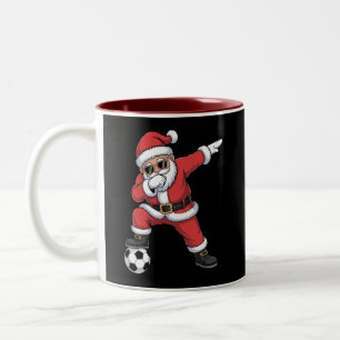 Santa Claus Soccer Dabbing Santa Gift Christmas Two-Tone Coffee Mug
