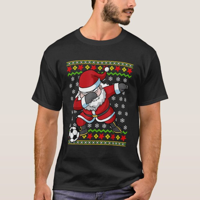 Santa Claus Soccer Dabbing Ugly Christmas Boys Kid T-Shirt (Front)
