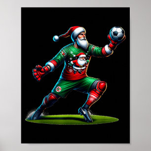 Santa Claus Soccer Goalie Christmas Xmas  Poster