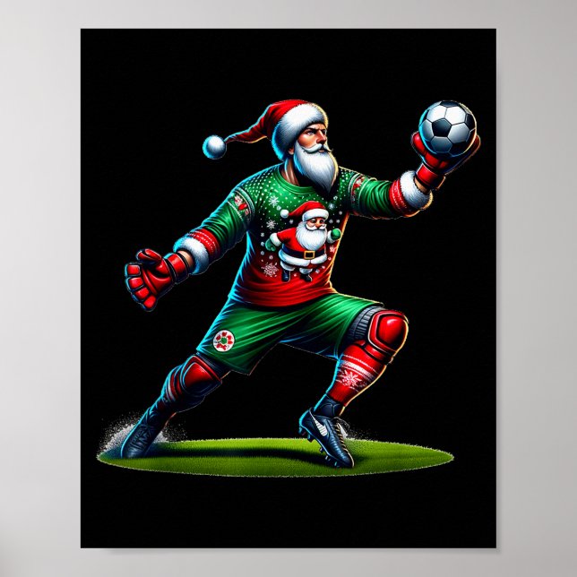 Santa Claus Soccer Goalie Christmas Xmas  Poster (Front)
