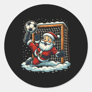 Santa Claus Soccer Goalie Sports Playing Christmas Classic Round Sticker