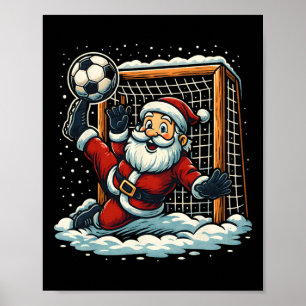 Santa Claus Soccer Goalie Sports Playing Christmas Poster