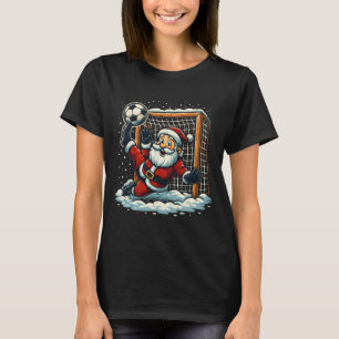 Santa Claus Soccer Goalie Sports Playing Christmas T-Shirt