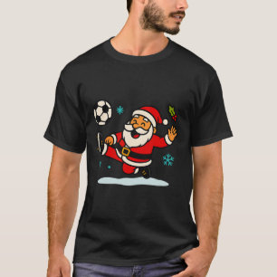 Santa Claus Soccer Sports Playing Christmas Snow X T-Shirt