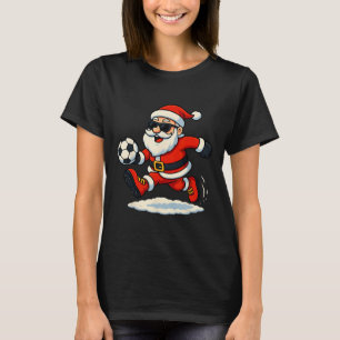 Santa Claus Soccer Sports Playing Christmas Snow X T-Shirt
