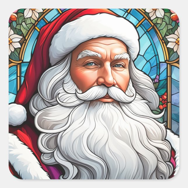 Santa Claus Stained Glass #2 Square Sticker (Front)