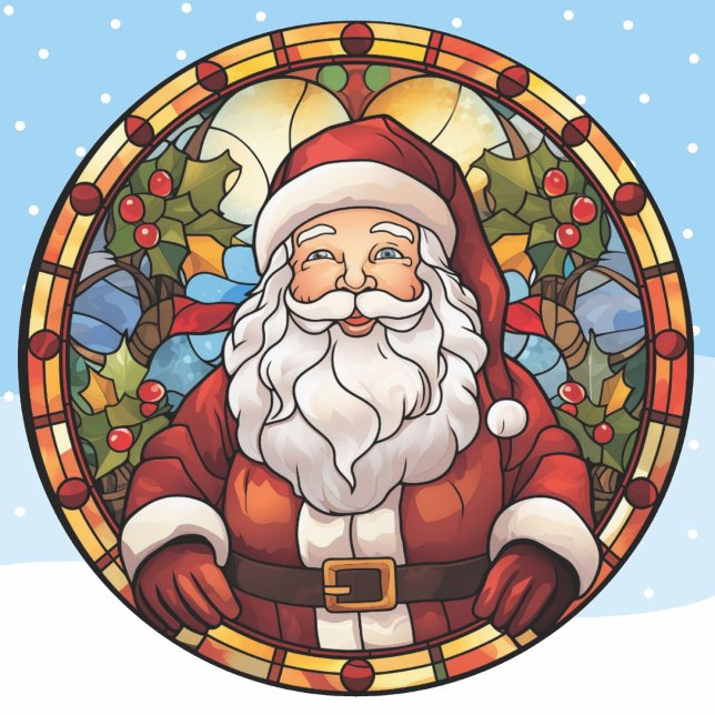 Santa Claus Stained Glass Window Christmas Classic Round Sticker (Creator Uploaded)