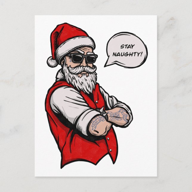 Santa Claus Stay Naughty Funny Christmas  Holiday Postcard (Front)