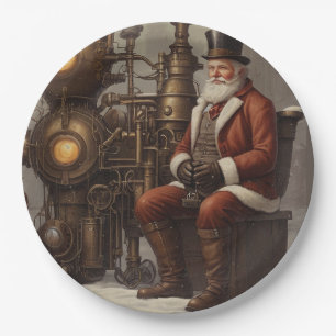 Santa Claus Steampunk Christmas Design Paper Plate