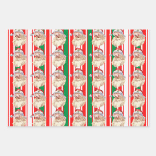 Santa Claus Stripes Snowflakes Plaid Classic Wrapping Paper Sheet