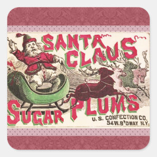 Santa Claus Sugar Plum Christmas Square Sticker