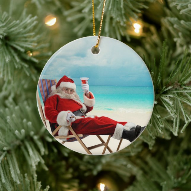 Santa Claus Summer Ceramic Ornament (Tree)