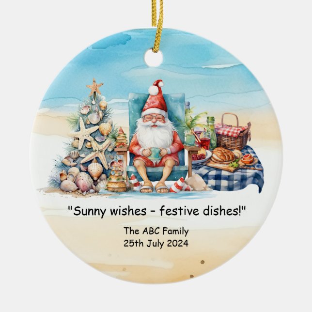 Santa Claus  Summer Christmas In July Ceramic Ornament (Front)