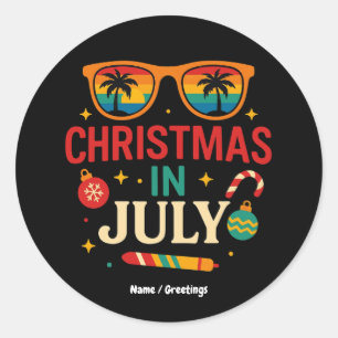 Santa Claus Sunglasses Beach Christmas in July Classic Round Sticker