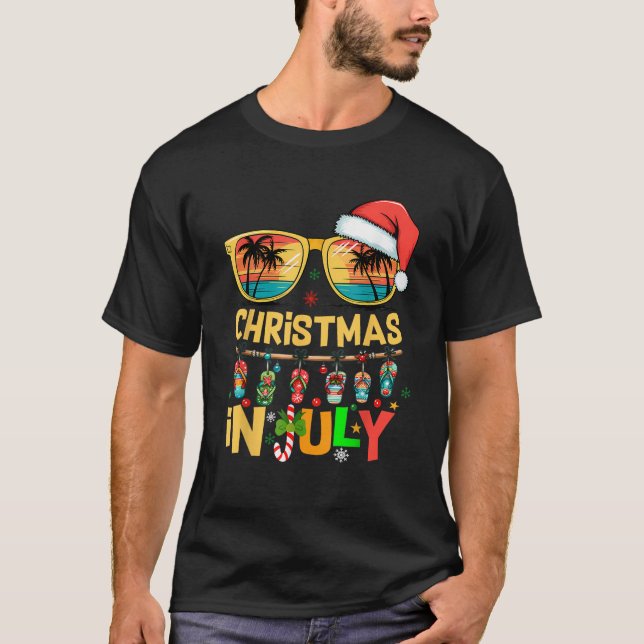 Santa Claus Sunglasses Beach Christmas In July Men T-Shirt (Front)