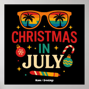 Santa Claus Sunglasses Beach Christmas in July Poster