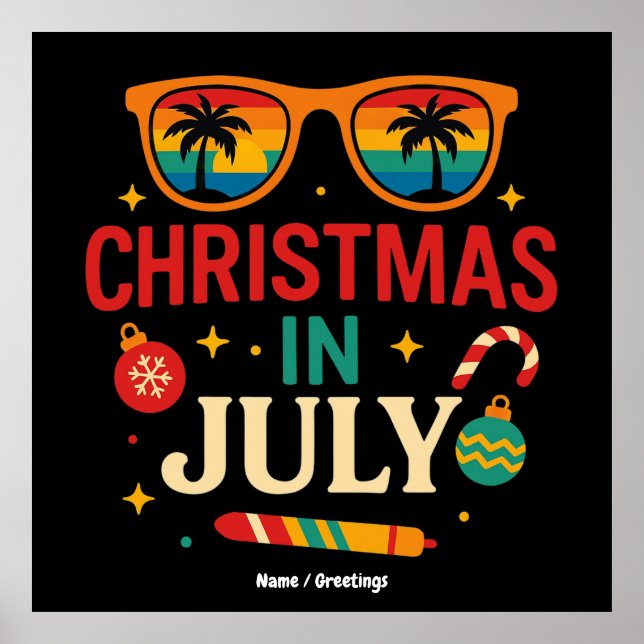 Santa Claus Sunglasses Beach Christmas in July  Poster (Front)