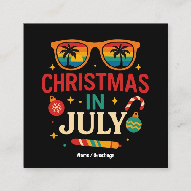 Santa Claus Sunglasses Beach Christmas in July  Square Business Card (Front)