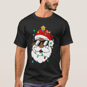 Santa Claus Sunglasses Christmas Xmas Lights Black T-Shirt