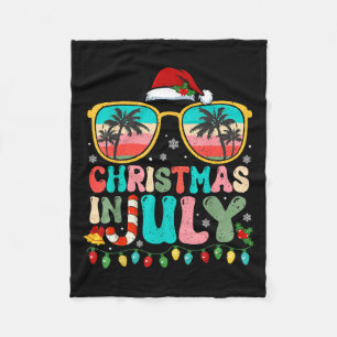 Santa Claus Sungles Summer Hawaii Beach Christmas Fleece Blanket