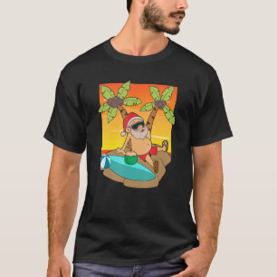 Santa Claus Surfer Summer Vacation Beach Christmas T-Shirt