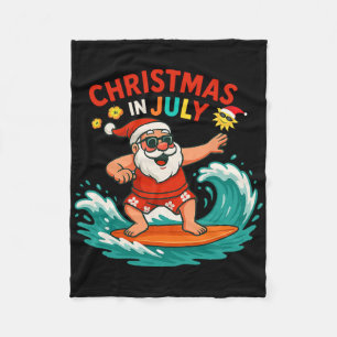Santa Claus Surfing Beach Christmas In July Men Wo Fleece Blanket