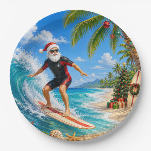 Santa Claus Surfing Beach view Christmas Party  Paper Plate