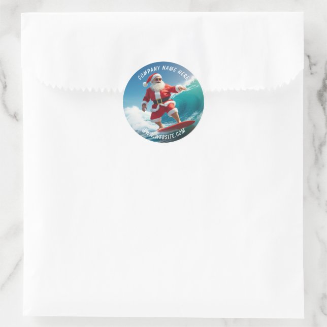 Santa Claus Surfing Christmas In July Classic Classic Round Sticker (Bag)