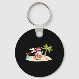 Santa Claus Surfing Hawaiian Key Ring