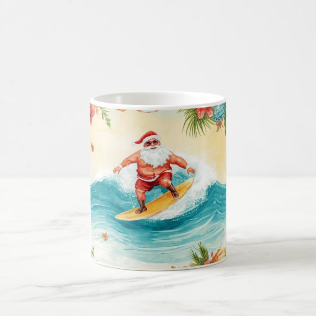  Santa Claus surfing on Christmas Holiday  Coffee Mug (Center)