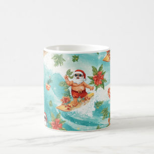 Santa Claus surfing on Christmas Holiday Coffee Mug