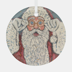 Santa Claus Surprised Glass Tree Decoration