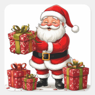 Santa Claus Surrounded By Christmas Presents Square Sticker