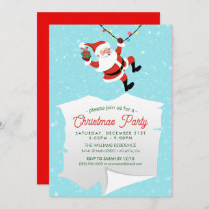 Santa Claus swinging on a string of rope Christmas Invitation
