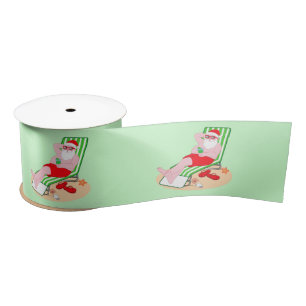 Santa Claus takes a Beach Day Satin Ribbon