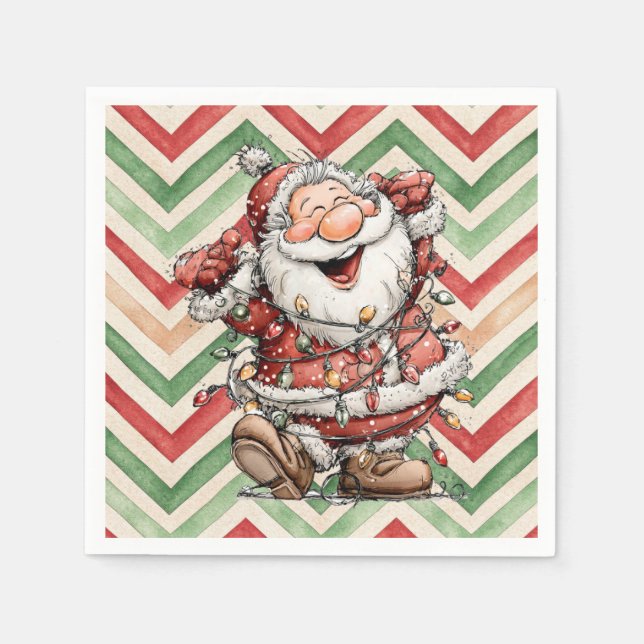 Santa Claus Tangled In Christmas Lights Napkin (Front)