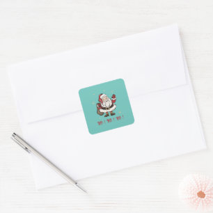 Santa Claus Teal Square Stickers