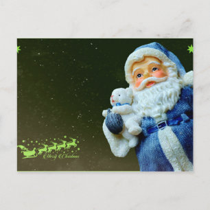 Santa Claus & Teddy bear Christmas Holiday Postcard