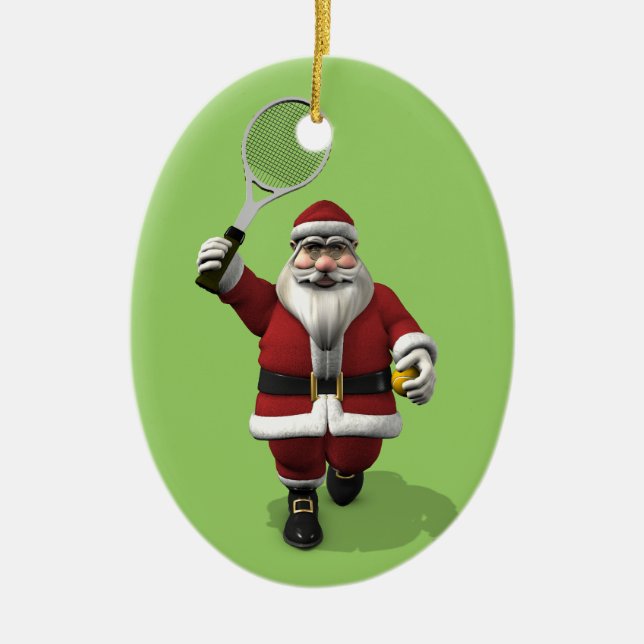Santa Claus Tennis Player Ceramic Tree Decoration (Front)