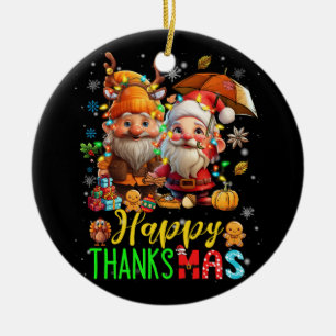 Santa Claus Thanksgiving Christmas Happy ThanksMas Ceramic Ornament