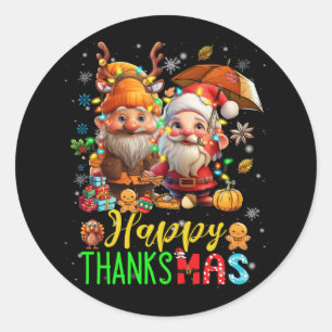 Santa Claus Thanksgiving Christmas Happy ThanksMas Classic Round Sticker