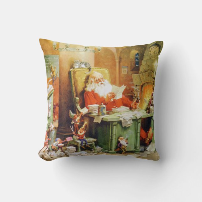 Santa Claus & the Elves at the North Pole Cushion (Front)