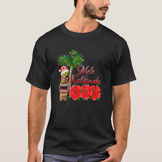 Santa Claus Tiki Mele Kalikimaka Christmas In Hawa T-Shirt (Front)