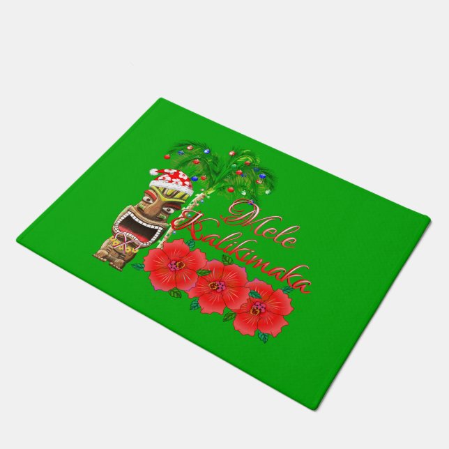 Santa Claus Tiki Mele Kalikimaka Doormat (Angled)