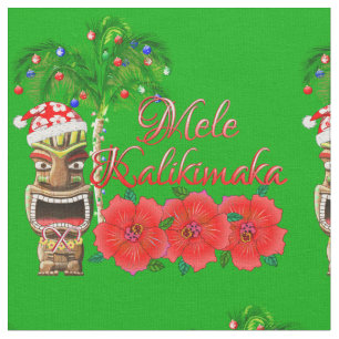 Santa Claus Tiki Mele Kalikimaka Fabric