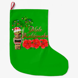 Santa Claus Tiki Mele Kalikimaka Large Christmas Stocking