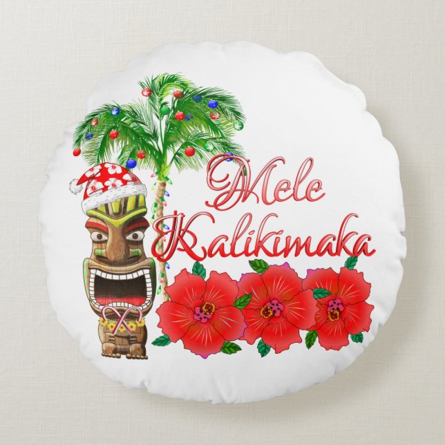 Santa Claus Tiki Mele Kalikimaka Round Cushion (Front)