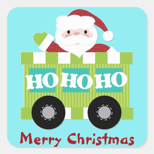 Santa Claus Train Car Christmas Square Sticker (Front)