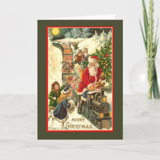 Santa Claus Train Vintage Christmas Card